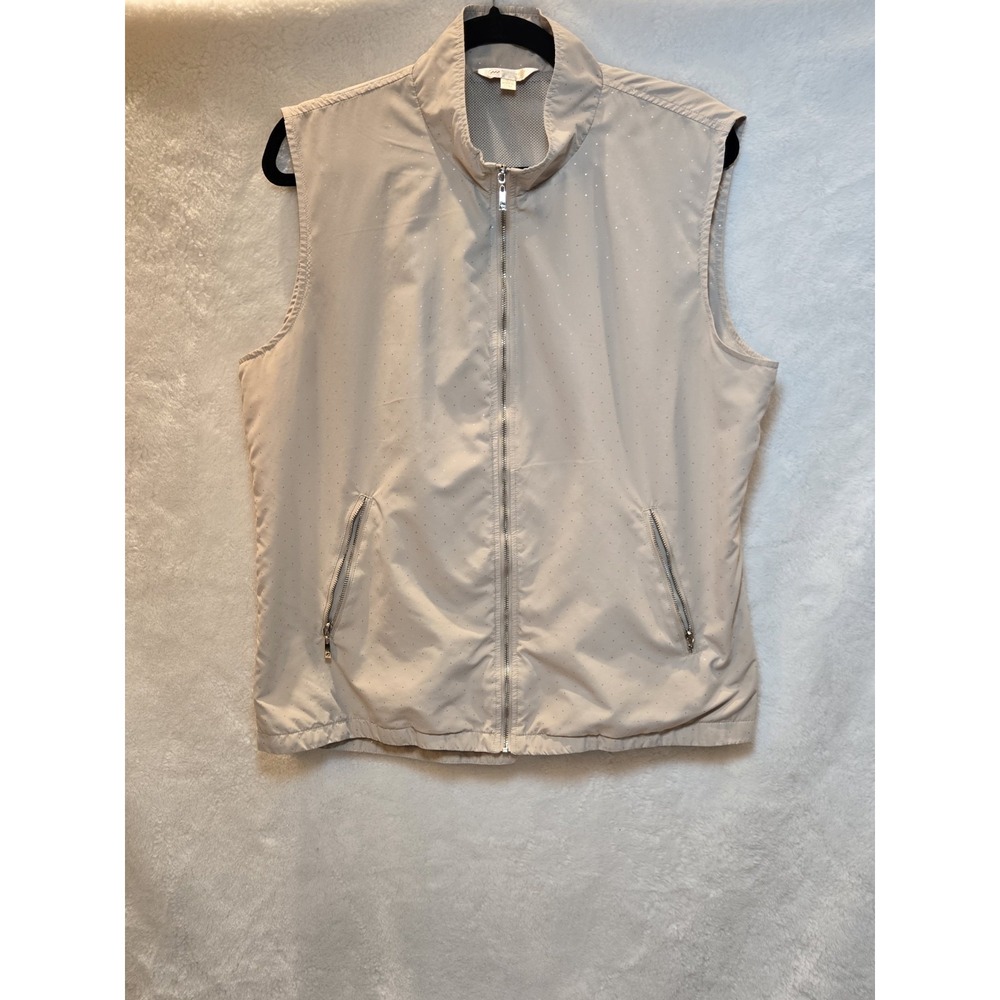 Monterey Club Vest Women's Size Large Beige Sparkly Dots Full Zip Lightweight‎